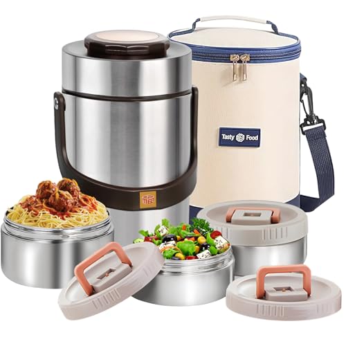 67oz Upgraded Thermos for Hot Food, 3-Layer Stackable Food Thermos, Soup Thermos Jar with Insulated Bag, Ideal for Office, Outdoor Meals, and Various Occasions (67 oz Silver) - color: 67 oz Silver