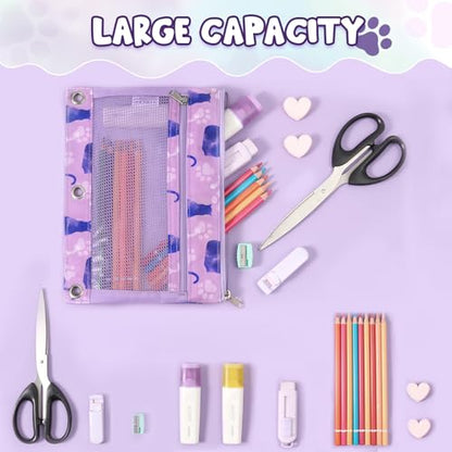 WAWSAM Cat Pencil Pouch for 3 Ring Binder, Binder Pencil Pouches with Zipper, Pencil Case with Clear Window, Cosmetic Bags for Office Supplies - color: Cat