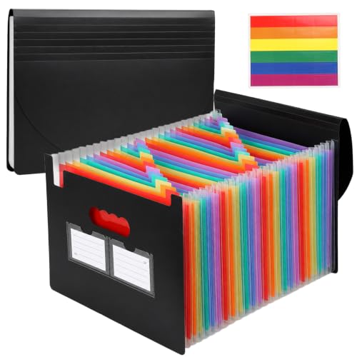 25 Pockets Accordion File Organizer, Portable Expanding File Folder with Cover Labels Black Desktop Document Holder Letter A4 Paper Bill Receipt Storage for Student Teacher Office Home School Supplies - color: Black, size: 25 Pocket