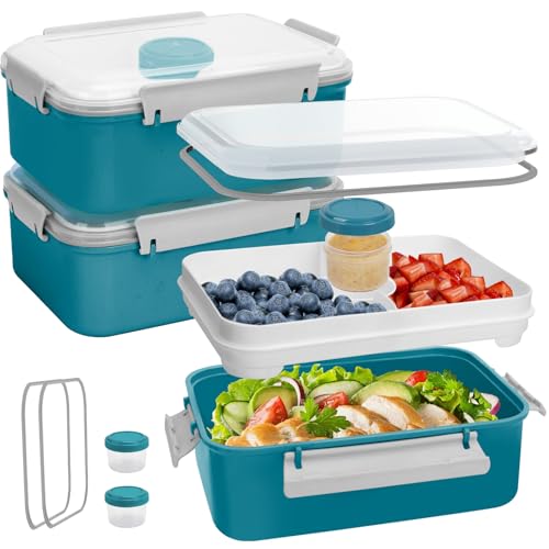47oz Salad Lunch Container To Go, 3 Pack Salad Bowls Bento Lunch Boxes | Food Storage Meal Prep Containers with Tray/Dressing Containers for Salad, Snacks,Fruit, BPA Free, Microwave Dishwasher Safe - color: Navy & Navy & Navy