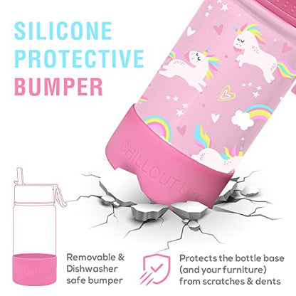 CHILLOUT LIFE 12oz Kids Insulated Stainless Steel Water Bottle with Leak Proof Straw Lid & 144 Stickers - color: Pink Unicorn, style: 12 oz