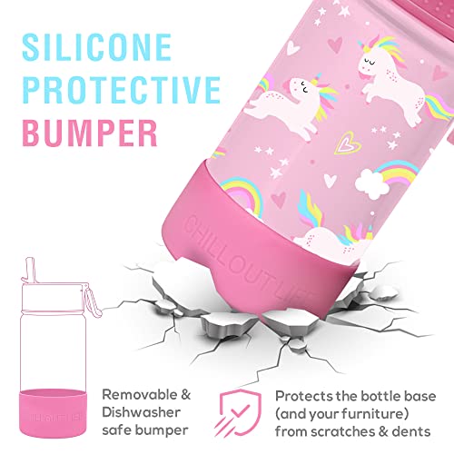 CHILLOUT LIFE 12oz Kids Insulated Stainless Steel Water Bottle with Leak Proof Straw Lid & 144 Stickers - color: Pink Unicorn, style: 12 oz