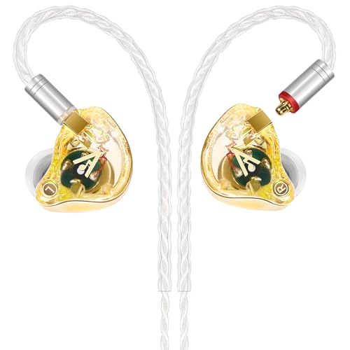 Vibes 202 Wired Earbuds - HiFi in Ear Monitor Headphones – Professional Noise Isolating Ear Buds - Clear Sound, Deep Bass & Comfort-Fit IEM Earphones - MMCX to 3.5mm, Silver Plated Cord, Carrying Case - color: 5-Yellow, style: 1) 3.5mm