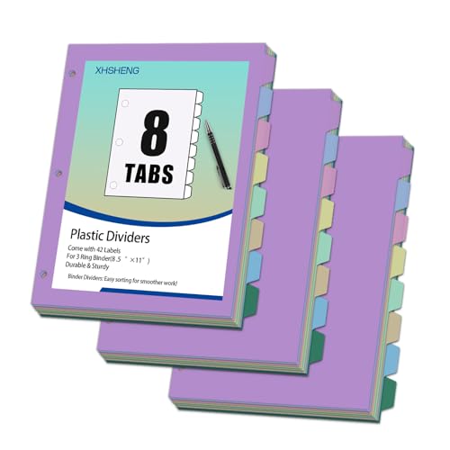24Pcs/3 Sets Binder Dividers for 3 Ring Binder,8 Tab Binder Plastic Page dividers with Tab,8TAB Set,Multicolor - size: 3 Sets, style: Morandi