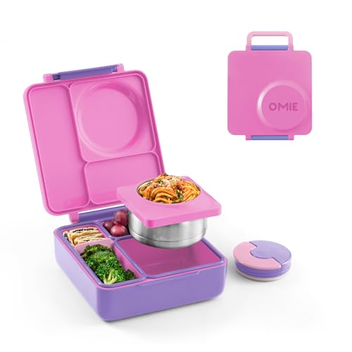 OmieBox Bento Box for Kids - Insulated Bento Lunch Box with Leak Proof Vacuum Insulated Food Jar - 3 Compartments, Two Temperature Zones (Unicorn Pink) - color: Unicorn Pink