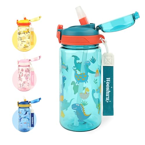 Kids Water Bottle for School or Travel, 20 Oz Durable Plastic Water Bottle with Silicone Straw and Pop-Up Spout Cover, BPA Free & Dishwasher Safe(Dinosaur) - color: Dinosaur, size: 20 oz (1 Pack)