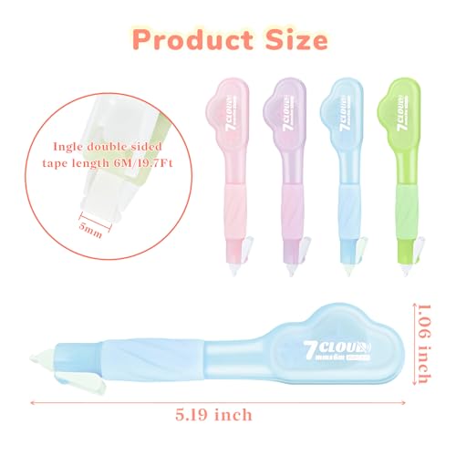 Temiary 4 Pack Correction Tape Pen, 0.27 in x 78.7 Ft White Smooth Pull Out Tape Pens for Writing, Tear Resistant Easy to Use Applicator for Instant Corrections School Office Supplies (Morandi)