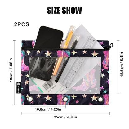 Fustylead Bright Pink Groovy Disco Cowgirl Boots Big Capacity Pencil Bag Fits 3 Ring Binders, Waterproof Pencil Case with Clear Window for School Cosmetic Office Students Supplies 2 Pack - color: Black03