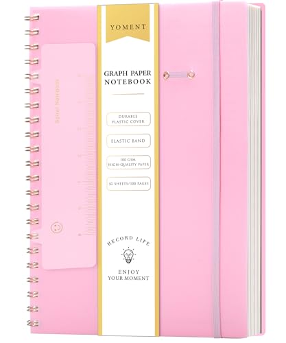 Yoment Graph Paper Notebook Spiral Notebook 8.5 x 11 A4 Large Grid Paper Notebooks, 100 GSM Thick Graph Paper, Plastic Cover Graphing Notebook for Work School Engineering, A4 Pink - color: Pink, style: E - Graph - A4