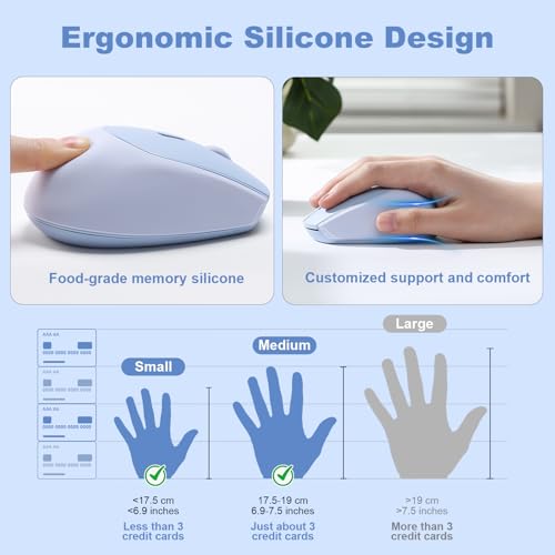 YUNZII C2 Wireless Mouse,2.4GHz Cute Silicone Noiseless Wireless Computer Mouse, Quiet Clicks, 3 Adjustable DPI, 1600 DPI Optical Tracking, Portable Ergonomic Mice for Laptop/PC/Mac (Blue) - color: Blue