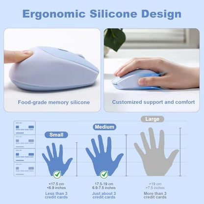 YUNZII C2 Wireless Mouse,2.4GHz Cute Silicone Noiseless Wireless Computer Mouse, Quiet Clicks, 3 Adjustable DPI, 1600 DPI Optical Tracking, Portable Ergonomic Mice for Laptop/PC/Mac (Blue) - color: Blue