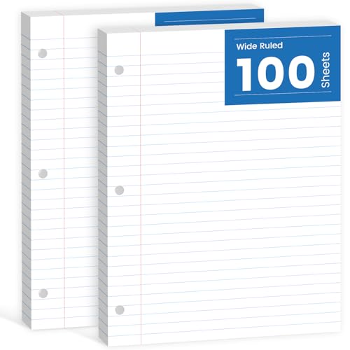 Loose Leaf Paper 8.5 x 11, Loose Leaf Notebook Paper, 200 Sheets Binder Paper 8-1/2 x 11'', 3-Hole Punched Filler Paper Notebook, 2 Pack, 100 Sheets/Pad - style: 8.5x11-Wide Ruled-2 Pack (200 Sheets)