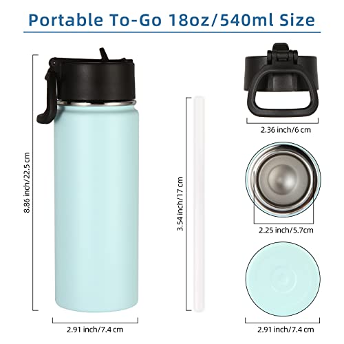 Volhoply 18oz Kids Insulated Water Bottle,Stainless Steel Water Bottles with Straw Lid,Wide Mouth Reusable Metal Water Bottle,Double Wall Vacuum Sports Travel Flask For Cold Drink(Fog,1 Set) - color: Fog