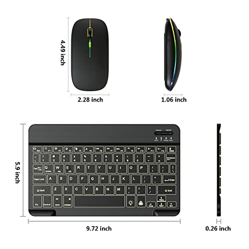 7 Color Backlit Bluetooth Keyboard and Mouse Combo for iPad A16 11th 10th Gen iPad Pro Mini Air iPhone, iPadOS 13 or Later, Slim Rechargeable Android Tablet Phone Wireless Mouse Keyboard (Black)