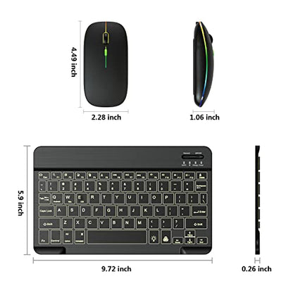 7 Color Backlit Bluetooth Keyboard and Mouse Combo for iPad A16 11th 10th Gen iPad Pro Mini Air iPhone, iPadOS 13 or Later, Slim Rechargeable Android Tablet Phone Wireless Mouse Keyboard (Black)