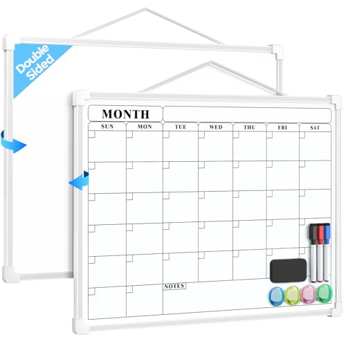 MaxGear 16"x12" Monthly Dry Erase Board Calendar for Wall & 8 Count Dry Erase Markers Fine Tip with Eraser