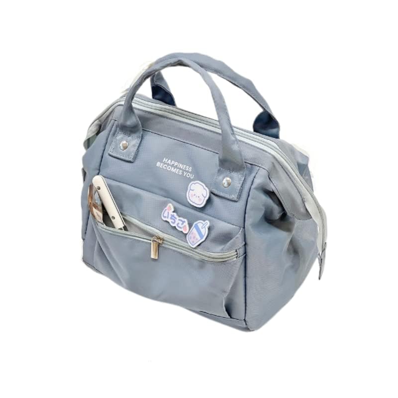 Kawaii Lunch Bag with Kawaii Pins Cute Aesthetic Lunch Bag for Women Girls Large Insulted Tote Bag Kawaii School Supplies (Blue,Small) - color: Blue