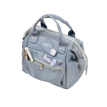 Kawaii Lunch Bag with Kawaii Pins Cute Aesthetic Lunch Bag for Women Girls Large Insulted Tote Bag Kawaii School Supplies (Blue,Small) - color: Blue