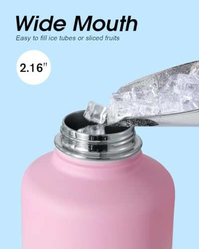 Water Bottle Insulated 64 oz with Straw & 3 Lids, Coolflask Half Gallon Water Jug Large Metal Stainless Steel Wide Mouth, Non-BPA Keep Cold 48H Hot 24H, Bubblegum Princess - color: Bubblegum Princess, size: 64 Ounces