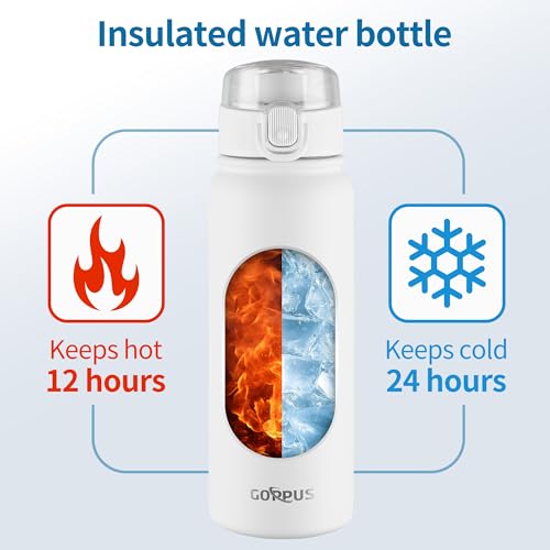 GOPPUS Insulated Water Bottle 20oz Stainless Steel BPA-Free Sports Bottle Ideal for School and Travel Silicone Spout Lid Prevents Leaks, Sweat, and Dust (White) - color: White