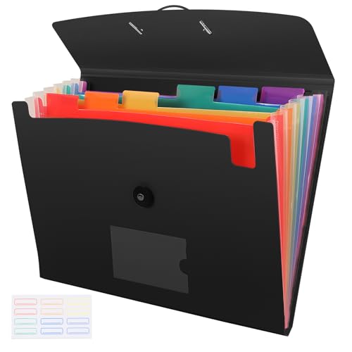 7 Pocket Accordian File Folders, Expanding File Folder A4 Letter Size Paper Portable Document Organizer-Black - color: Black