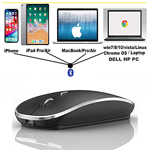 Rechargeable Bluetooth Mouse, Black, 450mAh Battery, 3 DPI Levels, Skin-Friendly, 10-Minute Power Saving - color: Black