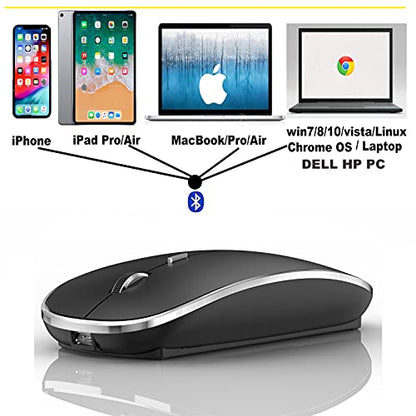 Rechargeable Bluetooth Mouse, Black, 450mAh Battery, 3 DPI Levels, Skin-Friendly, 10-Minute Power Saving - color: Black