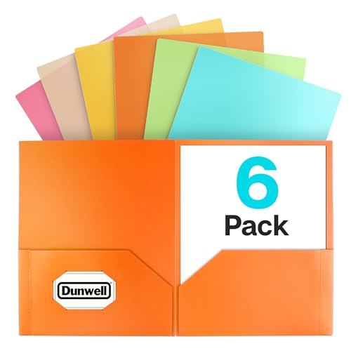 Dunwell Plastic 2-Pocket Folders, (6 Pack) Pastel Colors, 8.5x11 Folders with Pockets, Tear-Resistant Long Lasting Acid-Free Poly, Cleanable, Includes Labels - color: Assorted 6 Pastels, size: 6 Pack