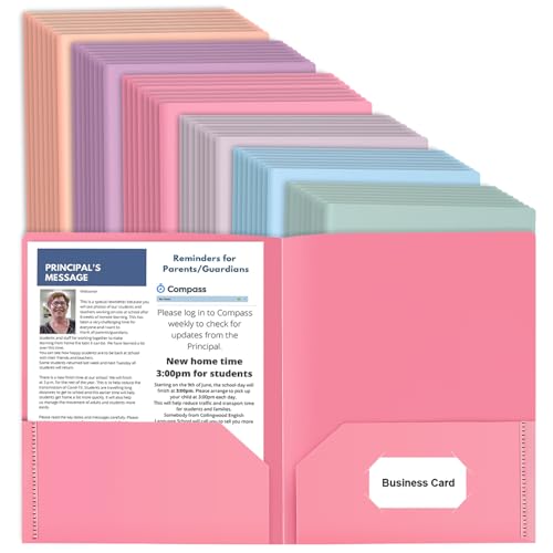 48 Pack Colored File Folders with Pockets and Business Card Holder, Pastel Decorative Pocket Folders for Documents, Cute Plastic Folders for Filing Cabinet, School, Office, Resume Portfolio - size: 48 Pack