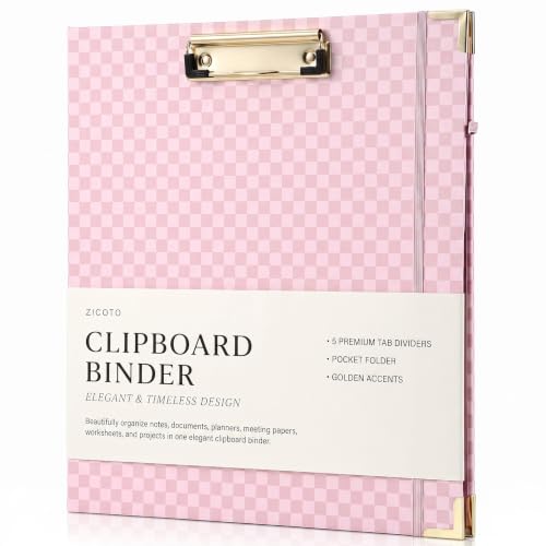 Aesthetic Clipboard Binder with Dividers - Document Organizer and Clipboard Folder for Work - Sturdy 3 Ring Binder & Planner Folio for Streamlined School Projects, Notes and Daily Office Productivity - color: Pink