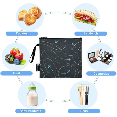 Reusable Food Storage Bags Airplane Adventure 3 Pack Set Lunch Bag Compact Sandwich Snack Bag Small Medium Large for Lunch, Travel & Organization - color: Bag 13