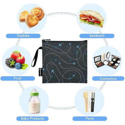 Reusable Food Storage Bags Airplane Adventure 3 Pack Set Lunch Bag Compact Sandwich Snack Bag Small Medium Large for Lunch, Travel & Organization - color: Bag 13