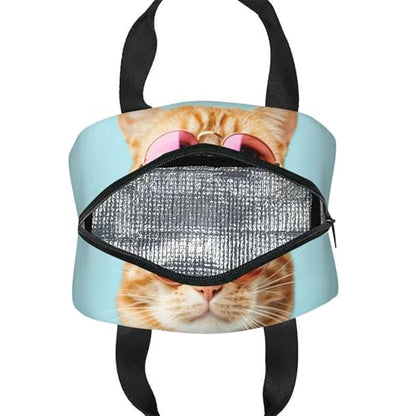 Sunglasses Cat Lunch Box - Insulated Lunch Bags for Women/Men Funny 3D Design Reusable Lunch Tote Bags, Perfect for Office/Camping/Hiking/Picnic/Beach/Travel - color: Sunglasses Cat