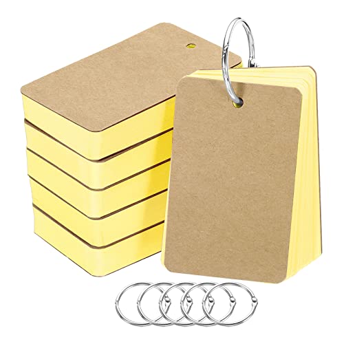 PATIKIL Blank Index Cards with Ring, 300Pcs Colored Blank Flash Card 3.5" x 2" Note Card Study Card for Memory Learning Studying Office Supplies, Yellow - color: Yellow