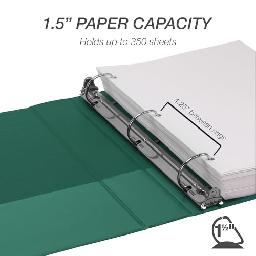 Samsill Durable 1.5 Inch Binder, D Ring Binder, Customizable Clear View Cover, Green, Holds 350 Pages - color: Green, size: 1 Pack, style: 1.5 Inch
