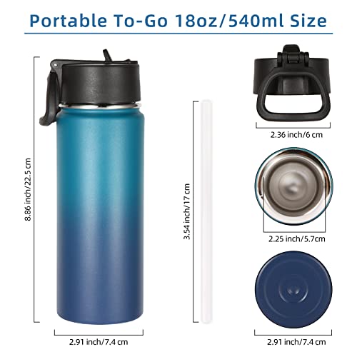 Volhoply 18oz Insulated Water Bottle Bulk 2 Pack,Kids Stainless Steel Water Bottles with Straw Lid,Wide Mouth Reusable Metal Cups,Double Wall Vacuum Sports Flask Keep Hot and Cold(Dark Night,2 Set) - color: Dark Night
