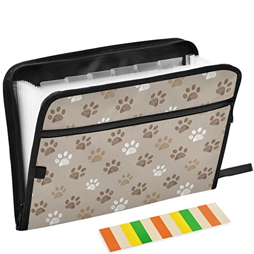 Cute Dog Paw 13 Pockets Expanding File Folder with Sticky Labels Accordion File Folder Document Organizer Letter Size A4 Papers Expandable File Keeper Brown - color: Multicolor 24