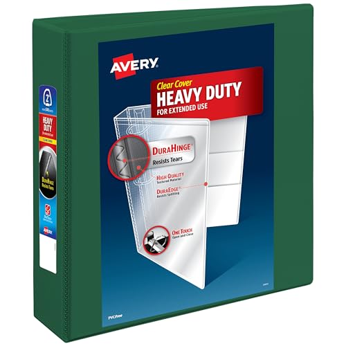 Avery Heavy-Duty View 3 Ring Binder, 2 Inch One Touch EZD Rings, 540-Sheet Capacity, 2.8 Inch Wide Spine, Customizable Clear Cover and Spine, 1 Green Binder (79683) - size: 0