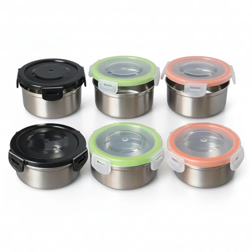 [6 Pack 4 Oz Small Condiment & Dip Containers with Leakproof Lids, Reusable Stainless Steel Bento Box Sauce Cups for Lunches, Picnics & Kitchen Storage (6PC Mixed) - size: 6PC Mixed