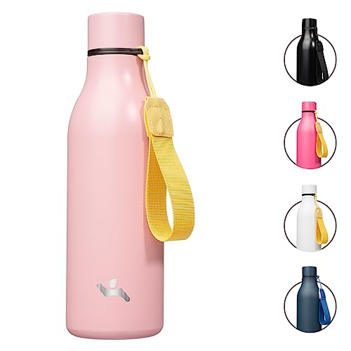 Konokyo 18 oz Insulated Stainless Steel Metal Water Bottle with Strap - color: Light Pink, size: 18 Ounces