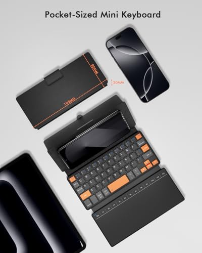 Doohoeek Travel Keyboard with Touchpad, Universal Compact Keyboard with Large Trackpad & Any-Angle Stand for Android/iOS/Windows, Dual-Device Bluetooth Keypad for Phones/Galaxy Z Fold/iPad mini