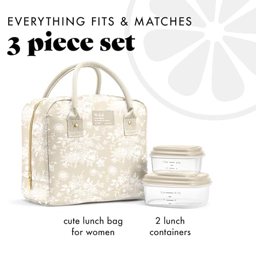 Fit & Fresh Bloomington Lunch Bag for Women - Insulated Large Lunch Box for Work with Containers, Leak-Resistant, Stain-Resistant, Zipper Closure, Tan Toile - color: Tan Toile