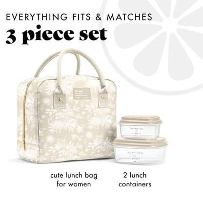 Fit & Fresh Bloomington Lunch Bag for Women - Insulated Large Lunch Box for Work with Containers, Leak-Resistant, Stain-Resistant, Zipper Closure, Tan Toile - color: Tan Toile