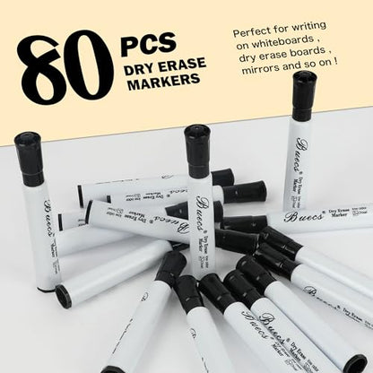 Buecs Black Dry Erase Markers, Low-Odor, 80 Count, Chisel tip, Perfect for Writing on Whiteboards, Dry-Erase Boards, Glass, Office Supplies