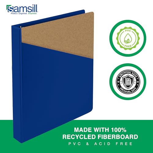 Samsill 2 Inch Document Storage Binder,100% Recycled Chipboard, Round Ring, 3 Ring Binder, Navy - color: Navy, size: 2 Inch, style: Single