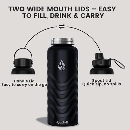 32oz Stainless Steel Insulated Water Bottle, 48H Cold & 24H Hot, Leak-Proof Wide Mouth Lids (Straw & Spout), BPA-Free Bottles, Mens Water Bottle for Gym, Hiking, Travel - Black - color: Black, size: 32 Ounces