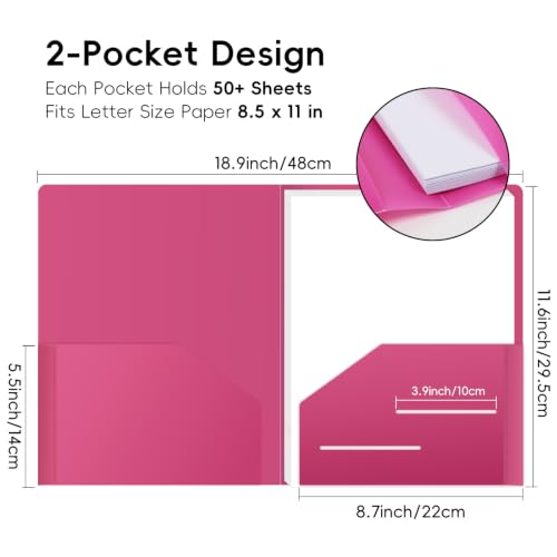 40 Pack Plastic Folders with Pockets, Letter Size, 10 Colors | 2 pockets with card slots; each pocket holds 50+ sheets. Water-resistant, tear-resistant folders for school, office, home