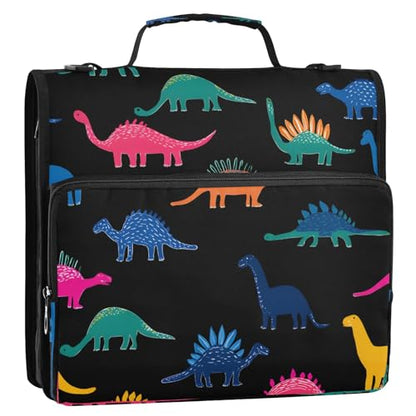 3 Ring Zipper Binder With Shoulder Strap Documents Storage Organizer Animal Dog - color: Dinosaurs Pattern