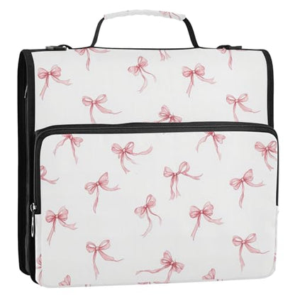 Caikeny 3 Ring Zipper Binder Ribbon Bows Coquette 1.5 inch Binders Bag with Shoulder Strap and Handle Expanding File Pockets - color: Multicolored 1z2.5