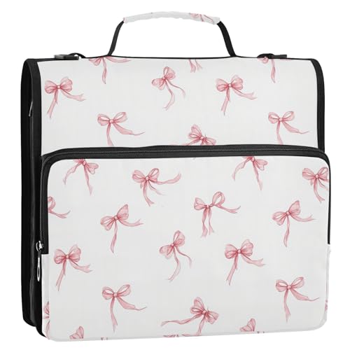 Caikeny 3 Ring Zipper Binder Ribbon Bows Coquette 1.5 inch Binders Bag with Shoulder Strap and Handle Expanding File Pockets - color: Multicolored 1z2.5